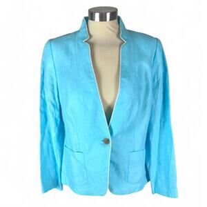 Talbots Aberdeen Womens Sz 6 Aqua Blue One Button Blazer 100% Linen and Lined
